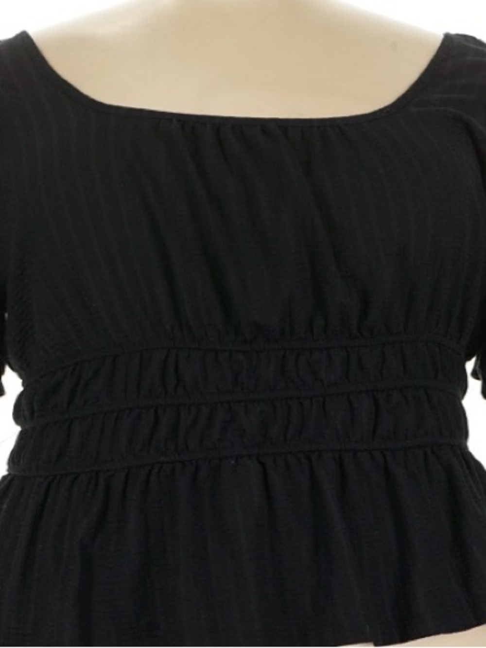 Maeve 3X Black Smocked Peplum Top with Banana Republic Light Gray Wide-Leg Pants - Picture 8 of 10